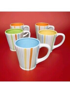 Laurie Gates Capri Mug Collection 10 oz Coffee Cups Stripe - Set Of 5